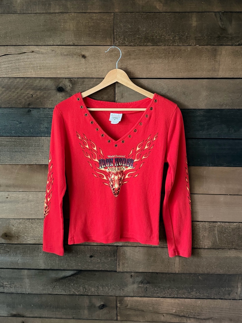 Vintage Iron Horse Saloon Flame Long Sleeve Biker Tee